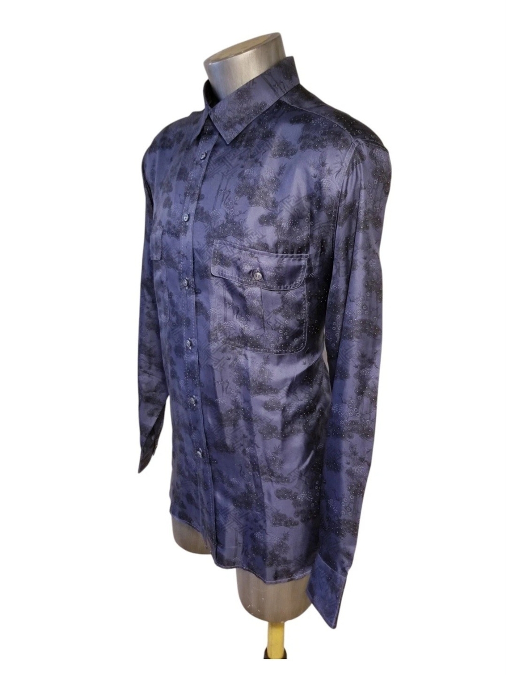 Brioni Blue Floral  Silk-Blend Dress Shirt Xxl